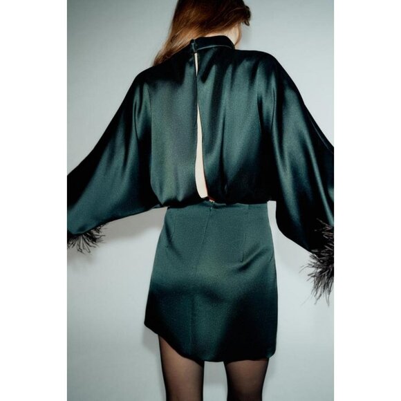 ZARA SHORT SATIN FEATHER DRESS - Picture 6 of 10